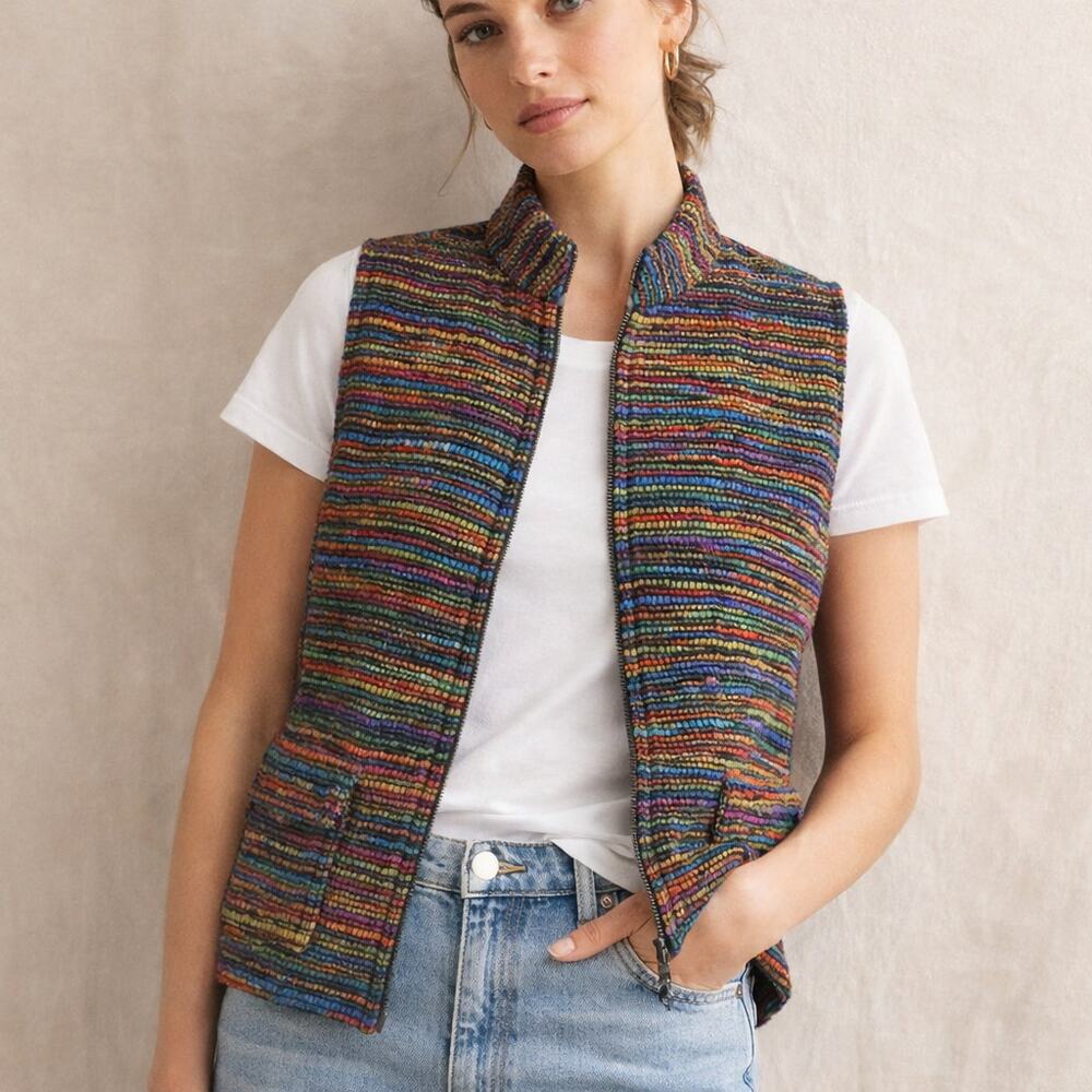 Artsy Woven Silk Blend Vest Multicolor Textured Boho Anthropologie Style